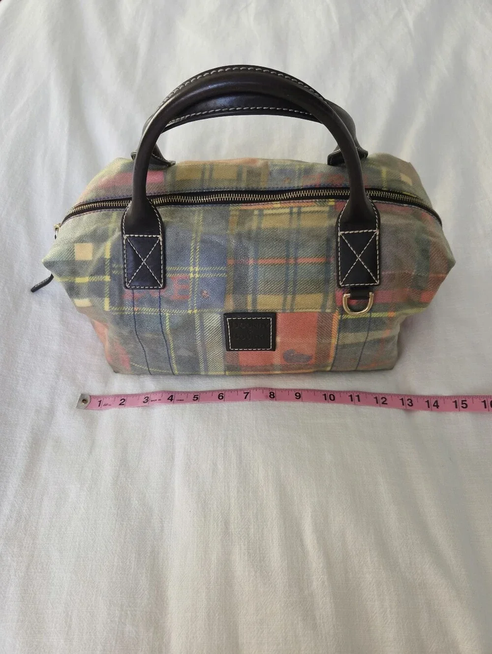 Vintage Dooney & Bourke Plaid Ladybug Madras Plaid Satchel, 1975